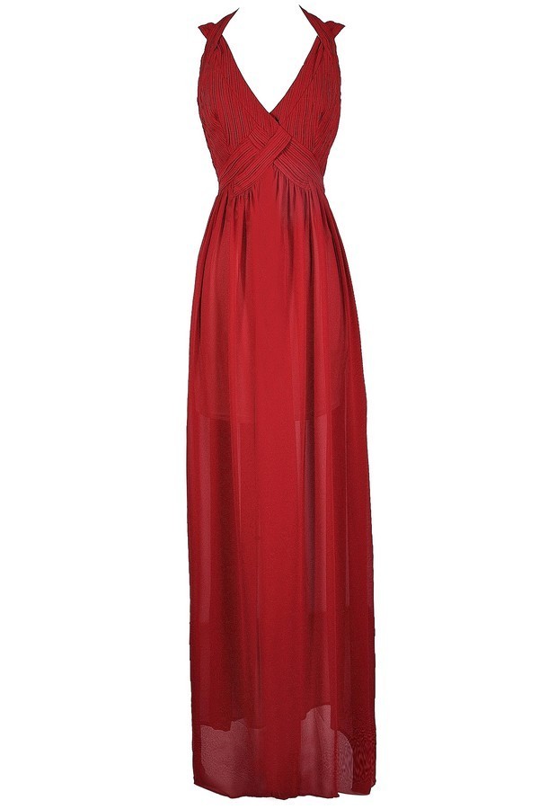 Red Maxi Dress, Burgundy Maxi Dress, Red Prom Dress, Cute Holiday Dress ...
