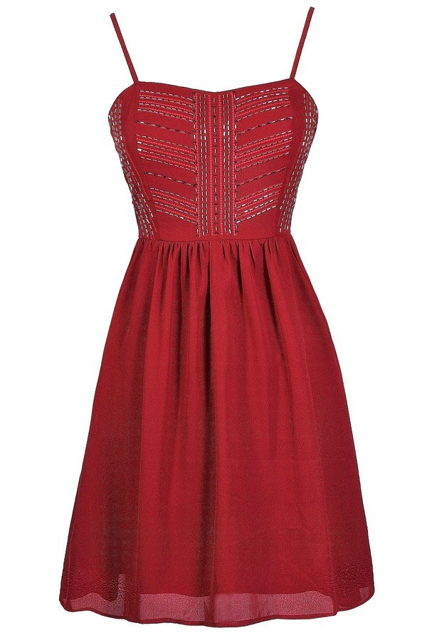 Red Party Dress, Burgundy Party Dress, Red Beaded Cocktail Dress