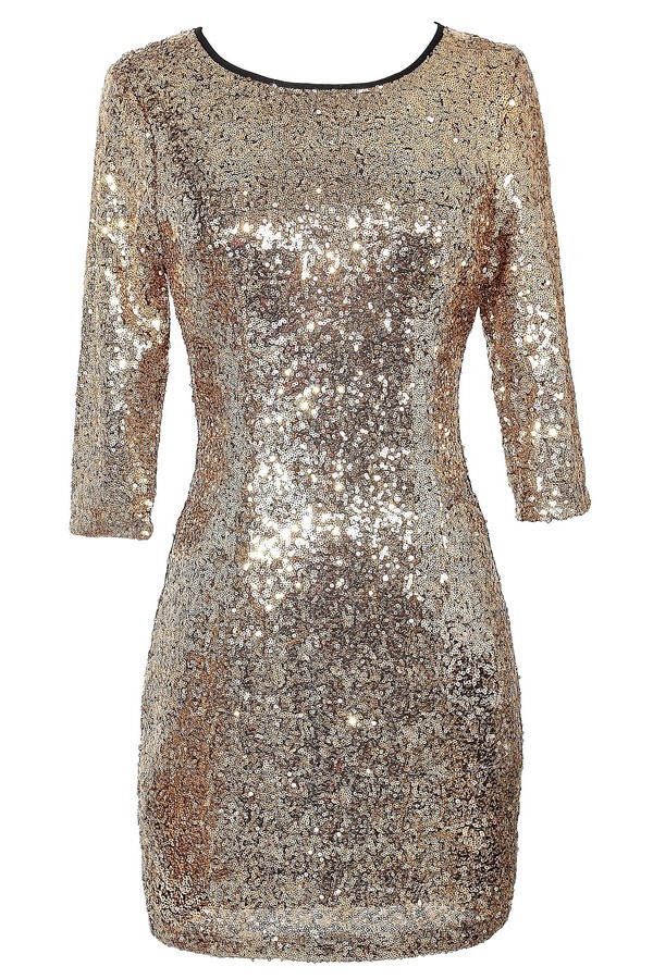 Gold Sequin Dress, Cute New Years Dress, Cute Holiday Dress, Gold ...