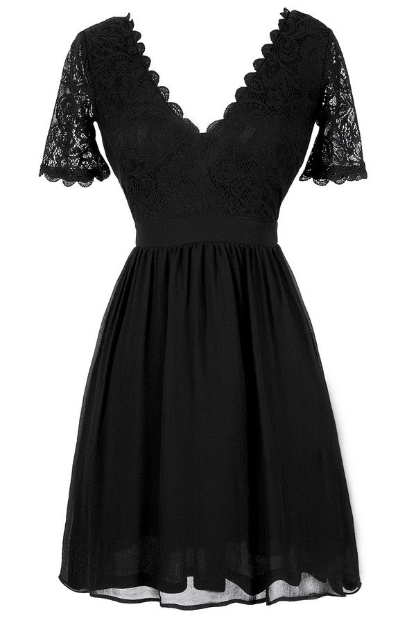 Black Lace Dress, Cute Black Dress, Black ALine Dress, Little Black