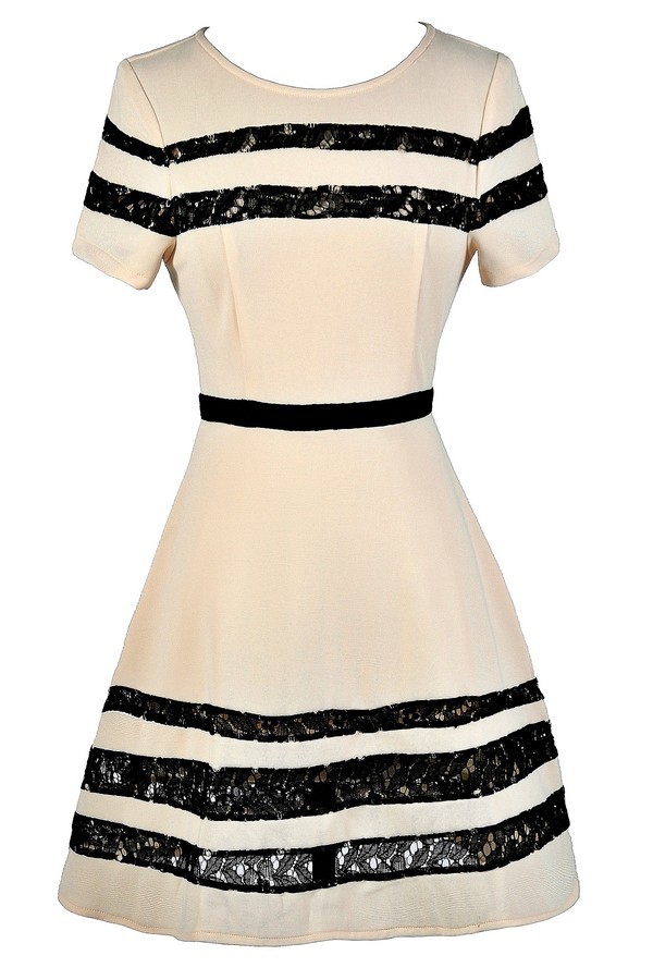 Black and Beige Lace Dress, Cute Black and Beige Lace Dress, Black and