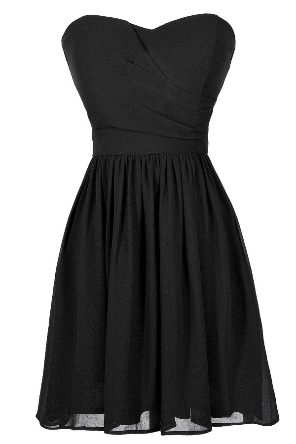 Black Strapless A-Line Dress, Little Black Dress, Black Party Dress ...