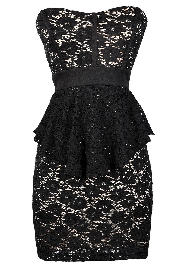 Lily Boutique Black Lace Peplum Dress, Cute Black Lace Dress, Black ...