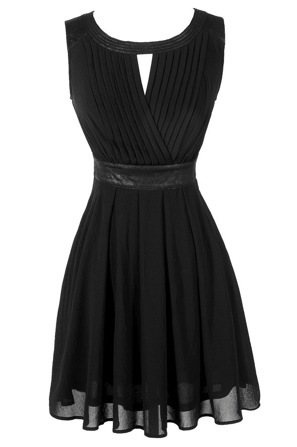 Cute Black Dress, Black Chiffon Dress, Black Leatherette and Chiffon Dress, Little Black Dress