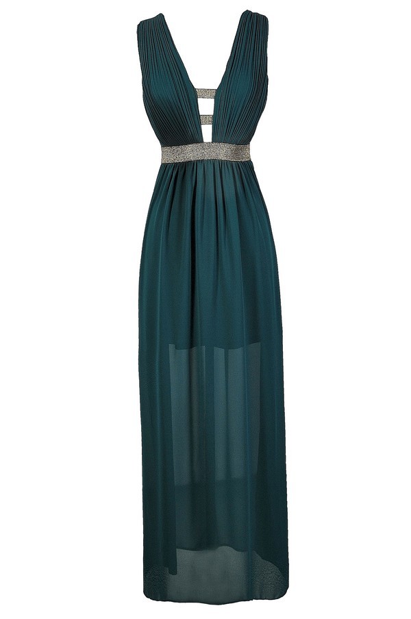 teal and gold gown