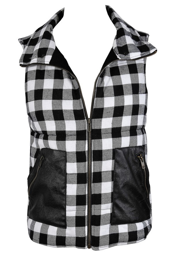 Black and white buffalo plaid vest clearance