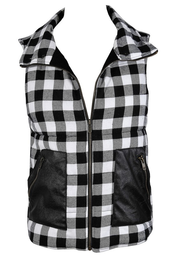 Black and White Plaid Vest, Black and Ivory Plaid Vest, Cute Fall Vest