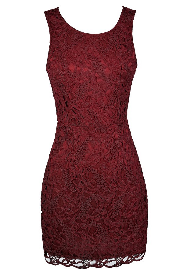 Burgundy Lace Dress, Red Lace Dress, Burgundy Crochet Lace Dress ...