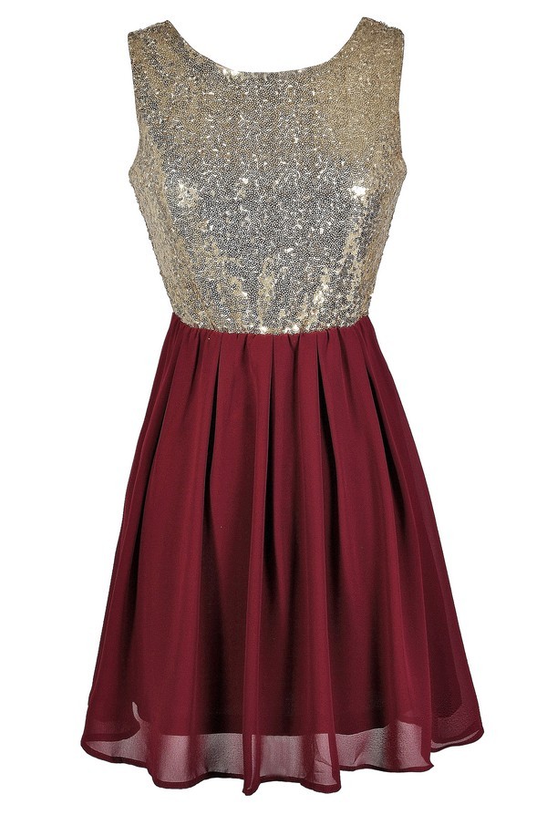 Red and Gold Sequin Dress Burgundy Sequin Party Dress Burgundy Gold Sequin Dress Burgundy A Line Sequin Cocktail Dress Burgundy Party Dress Cute Holiday Dress Cute Party Dress Lily Boutique