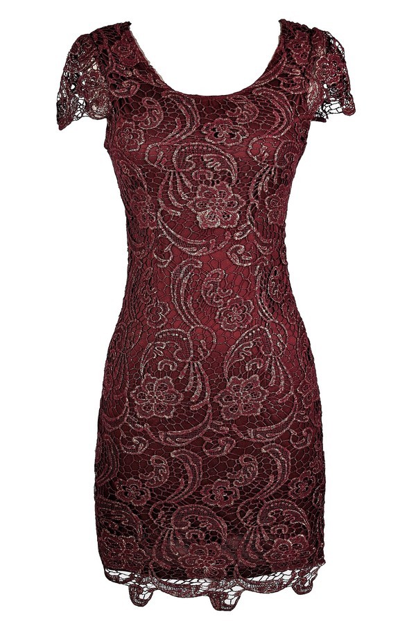 Red And Gold Lace Dress Burgundy Crochet Lace Dress Metallic