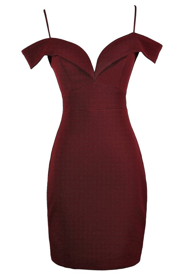 Burgundy Off Shoulder Dress, Burgundy ...