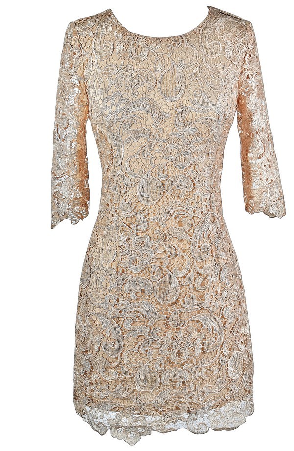 Lace Dress With Sleeves Beige