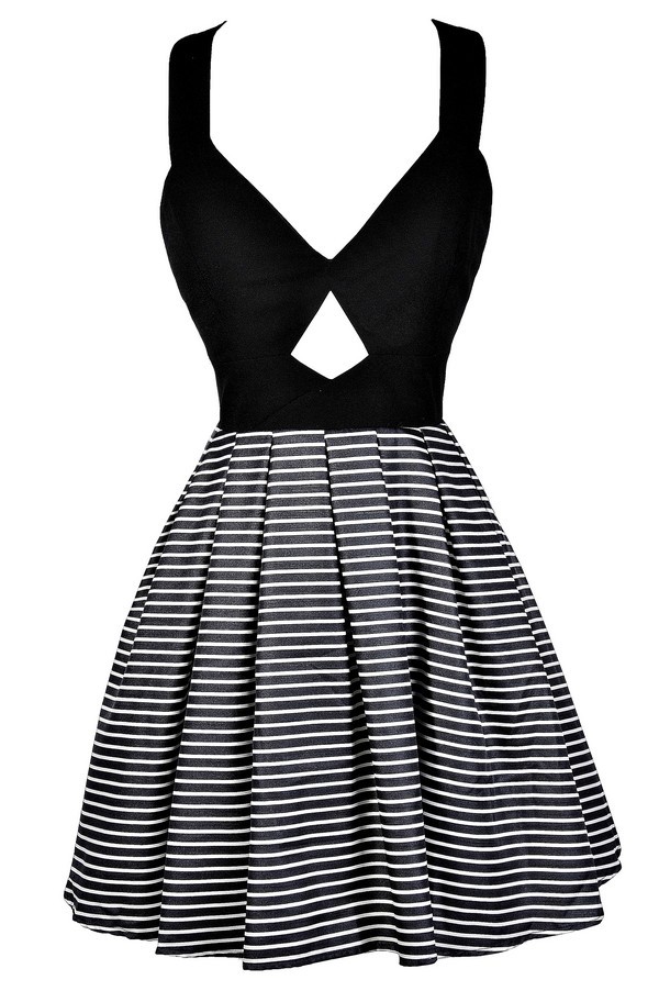 Black and White Stripe Dress, Stripe A-Line Dress, Bow Stripe Dress ...