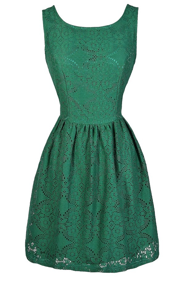 Hunter Green Eyelet Lace Dress, Eyelet Lace ALine Dress, Lasercut Lace