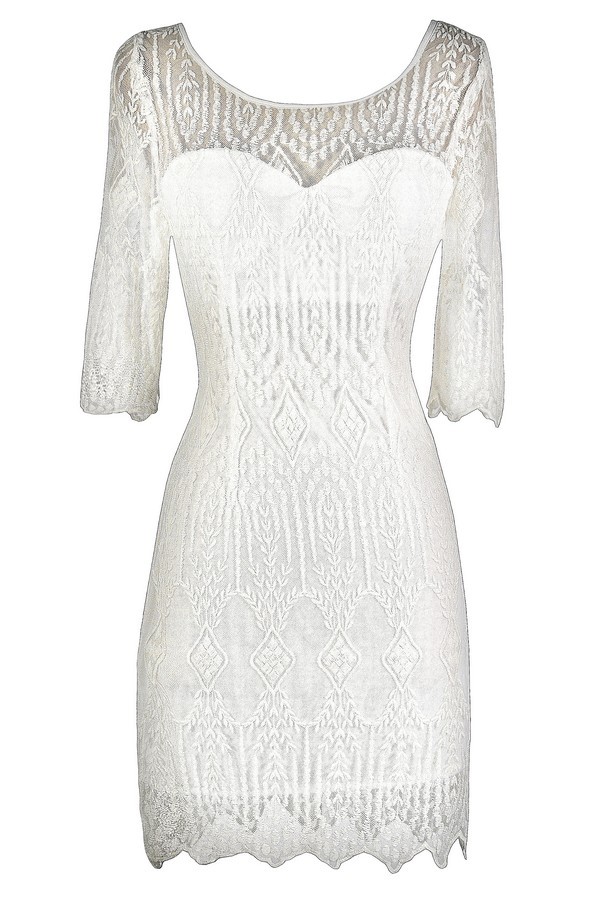 Ivory Embroidered Dress, Ivory Lace Dress, Ivory Rehearsal Dinner Dress