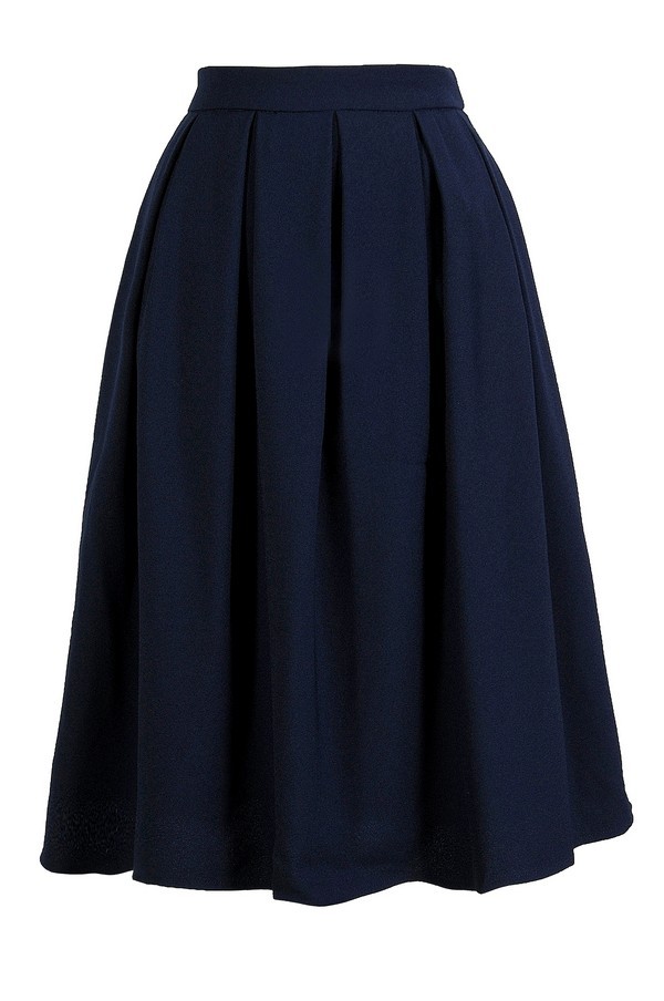 Navy ALine Skirt, Navy Pleated ALine Skirt, Cute Navy Skirt, Navy