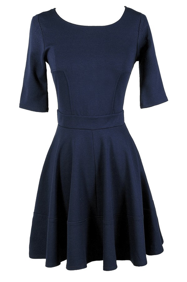 Cute Navy Dress, Navy Fit and Flare Dress, Navy A-Line Dress, Navy ...