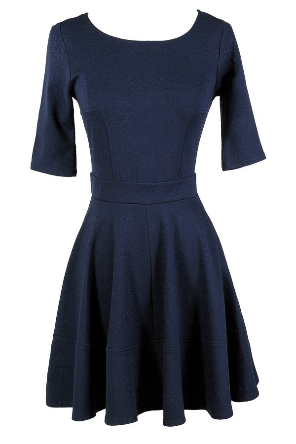 Cute Navy Dress Navy Fit and Flare Dress Navy A Line Dress Navy
