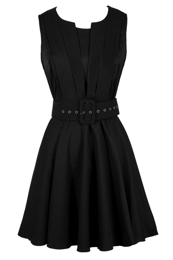 Black Belted Dress, Black Belted ALine Dress, Cute Black Dress, Black