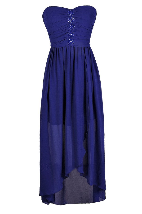 Blue High Low Dress, Royal Blue Prom Dress, Royal Blue Chiffon Dress, Royal Blue Maxi Dress