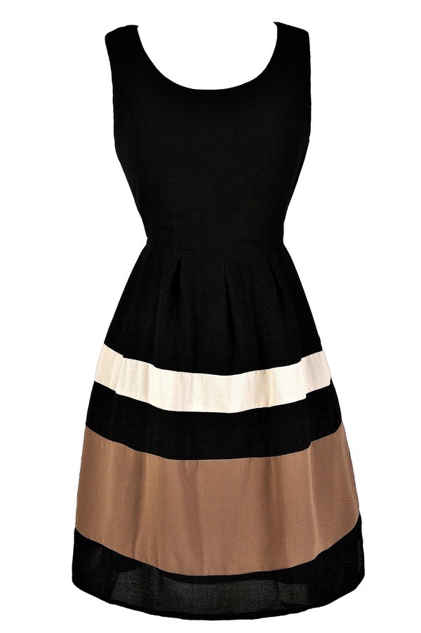 Black and Taupe Dress, Black Stripe Dress, Black and Taupe Stripe Dress ...