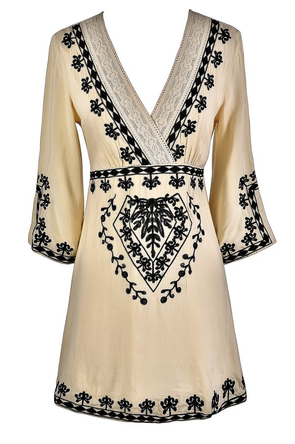 Beige And Black Embroidered Dress Embroidered Caftan Beige