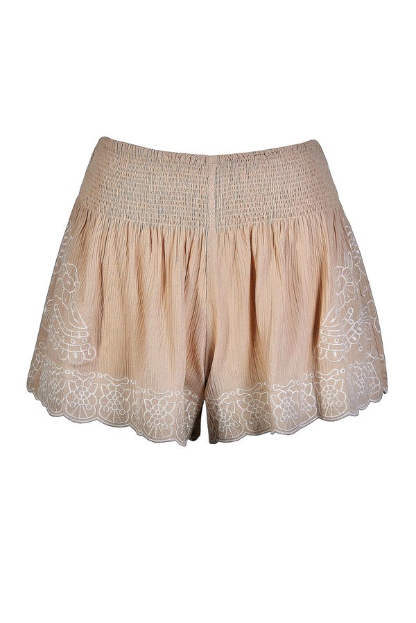 Beige and Ivory Embroidered Shorts, Cute Embroidered Shorts, Cute ...