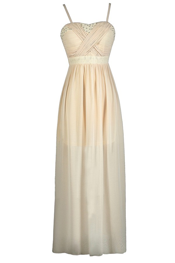 Beige Maxi Dress Beige Formal Dress Beige Prom Dress Rhinestone Beige Maxi Dress Cute Beige Dress Beige Chiffon Maxi Dress Beige Chiffon Prom Dress Lily Boutique