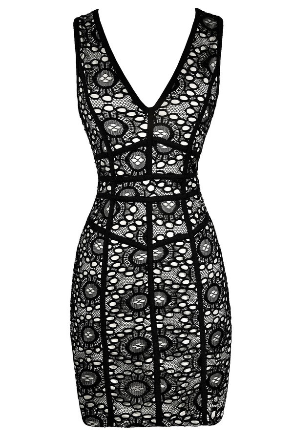 Ivory Lace Top Chiffon Buttom Dress Black main image 1