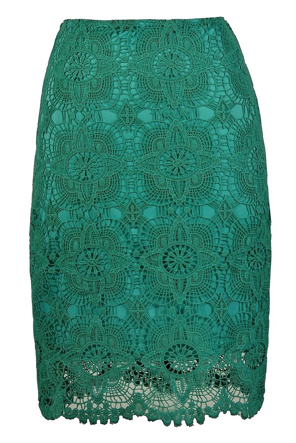 Jade Lace Pencil Skirt, Teal Lace Pencil Skirt, Green Lace Pencil Skirt ...