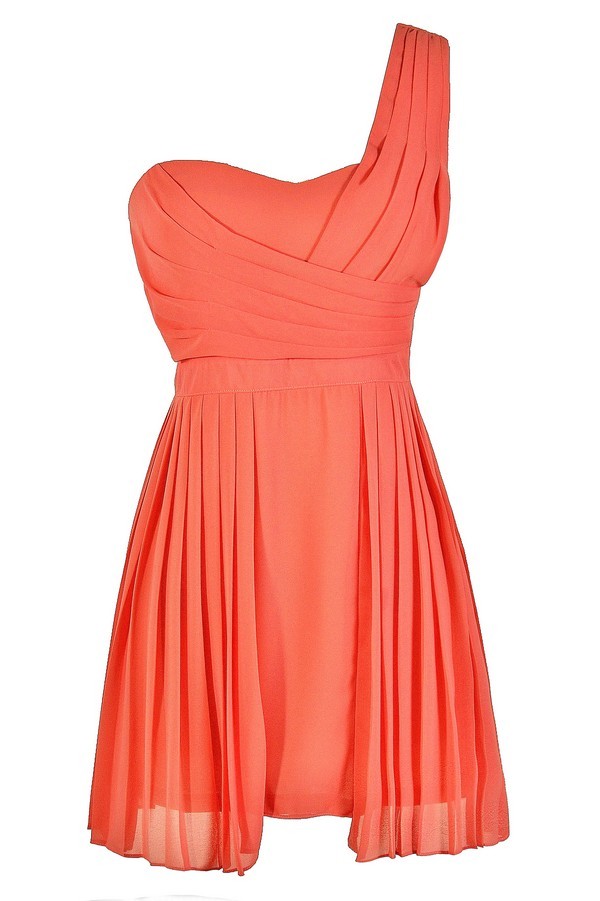 Coral Bridesmaid Dress, Cute Bridesmaid Dress, Coral One Shoulder Dress ...