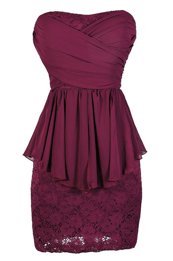 Magenta Peplum Dress, Peplum Lace Magenta Dress, Cute Magenta Dress