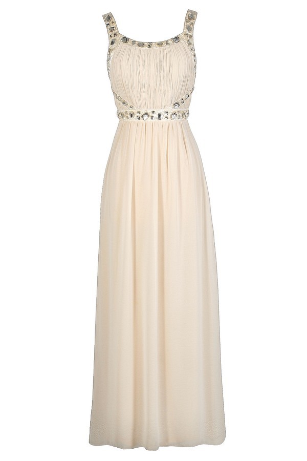 Beige Maxi Dress, Off White Maxi Dress, Cute Prom Dress, Beige Prom ...