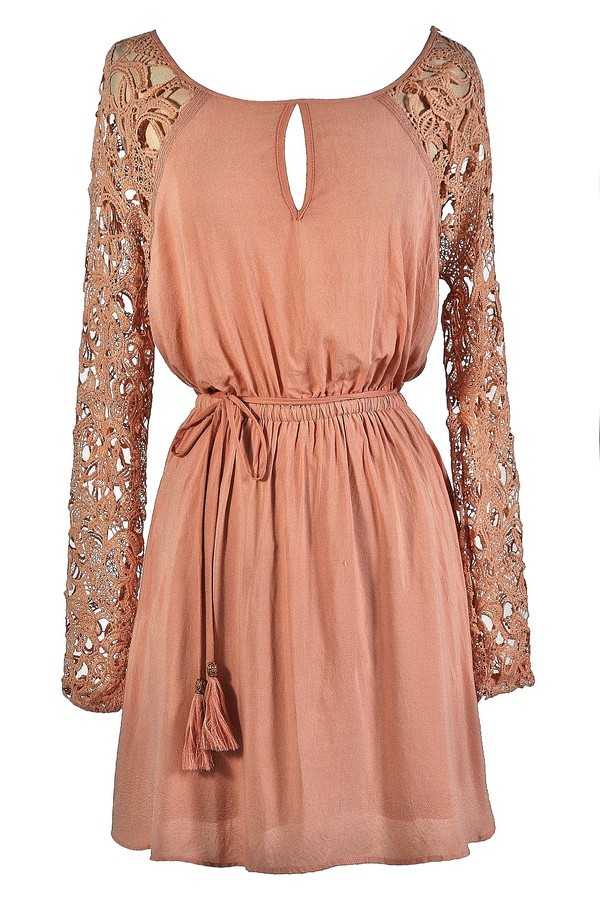 Pink Lace Sleeve Dress, Cute Pink Dress, Blush Pink Lace Sleeve Dress, Dusty Pink Lace Sleeve