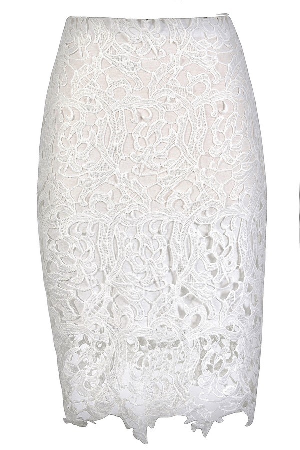 White lace pencil skirt sales knee length
