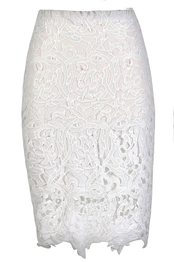 White Lace Pencil Skirt, Lace Pencil Skirt, Ivory Lace Pencil Skirt ...