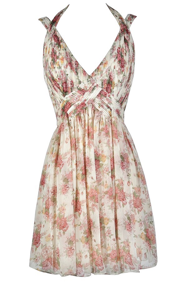 Pink Floral Print Dress, Cute Printed Dress, Pink and White Dress, Pink ...