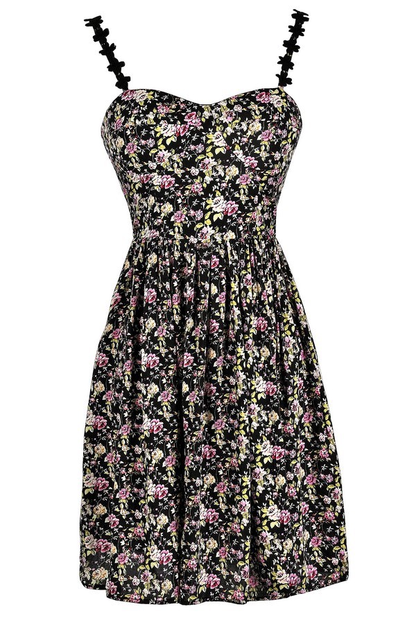 White dress with black floral print on sale
