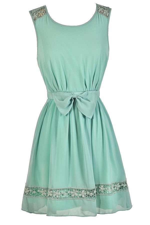 Mint Bow Dress, Mint ALine Dress, Cute Mint Dress, Mint Party Dress