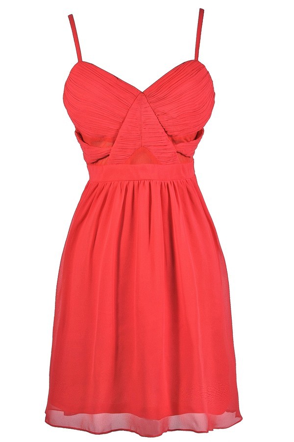 Coral ALine Dress, Cute Coral Dress, Coral Party Dress, Coral Summer