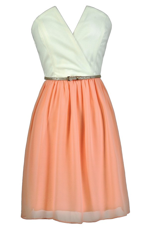 white and peach dress
