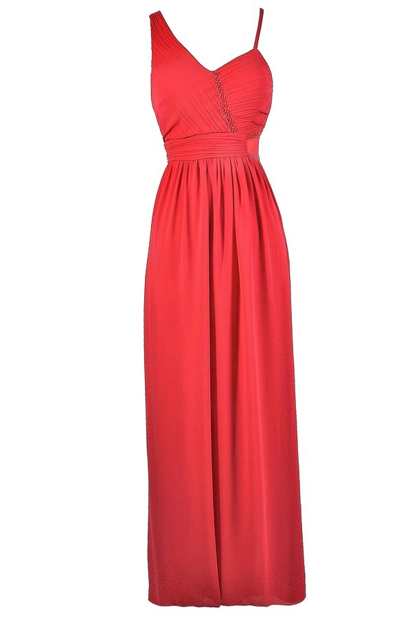 Pink Coral Leaf Blossom Maxi Dress