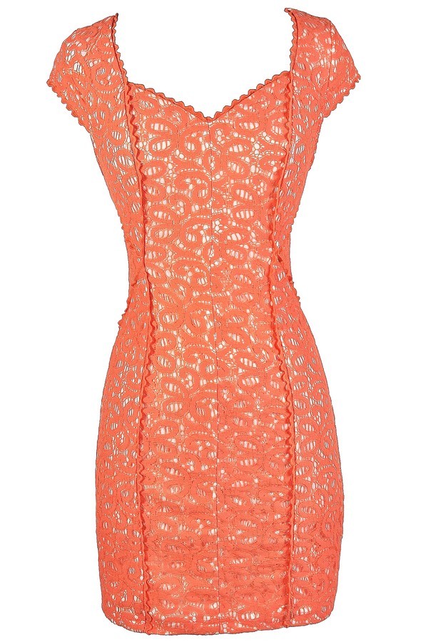 Orange Lace Pencil Dress, Cute Orange Dress, Orange Lace Dress, Fitted ...