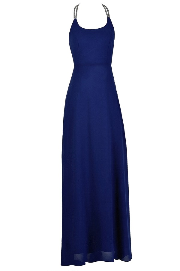Royal Blue Prom Dress, Royal Blue Embellished Dress, Embellished Maxi