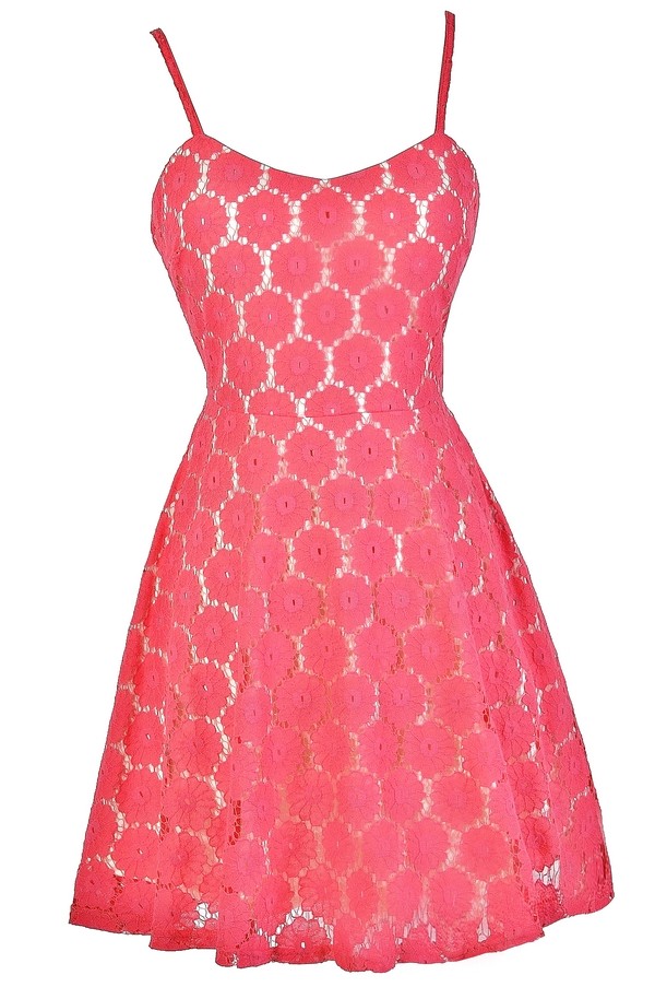 Pink Lace Dress, Bright Pink Lace Dress, Pink Lace ALine Dress, Pink