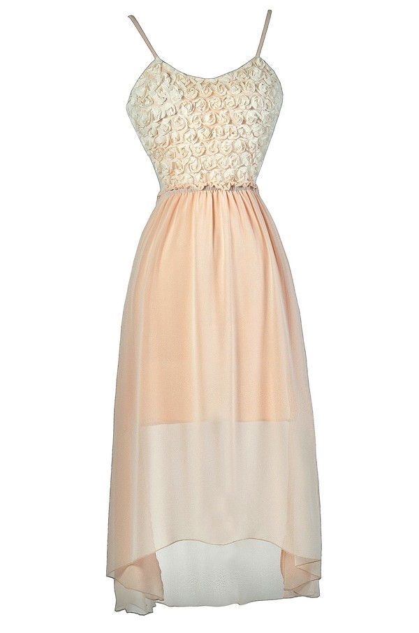 Blush Pink High Low Dress Rosette Pink Dress Cute Rosette High
