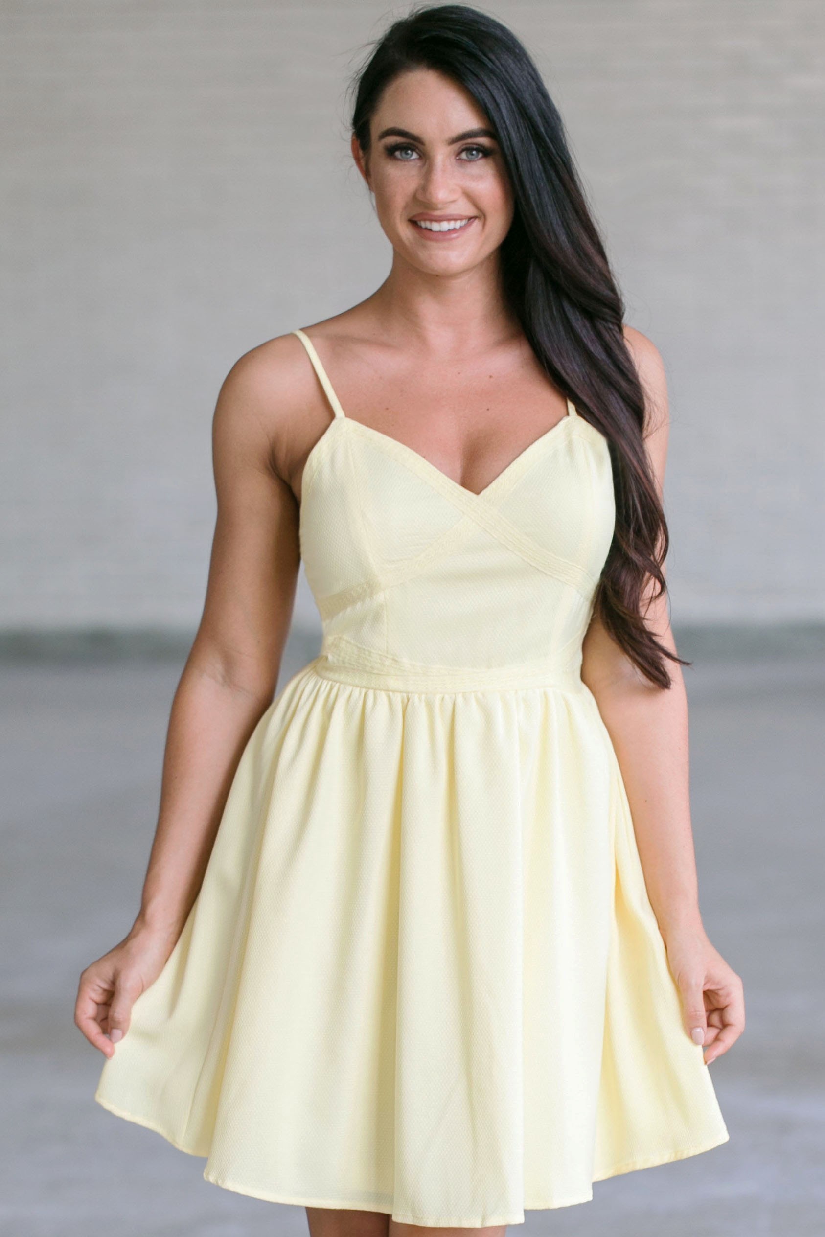 Pastel yellow store cocktail dress