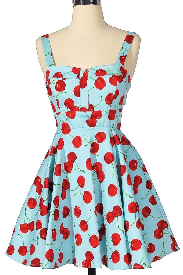 white dress with red cherries