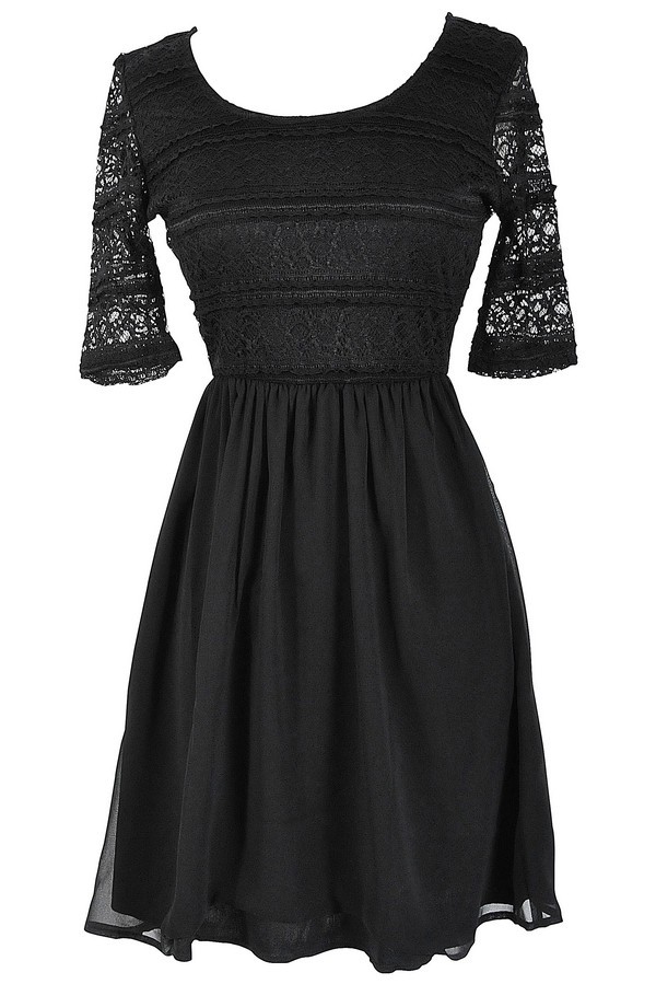 Chrissy Lace and Chiffon Dress in Black Lily Boutique