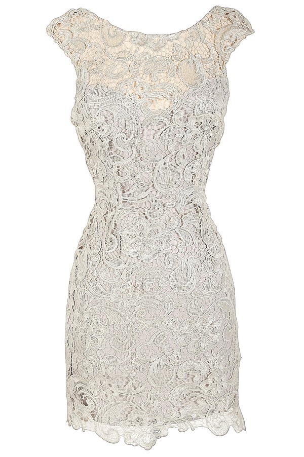 Alythea Silver Metallic Lace Overlay Fitted Dress Lily Boutique